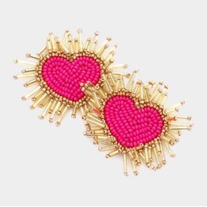 Seed Beaded Funky Felt Back Heart
Earrings in Fuchsia